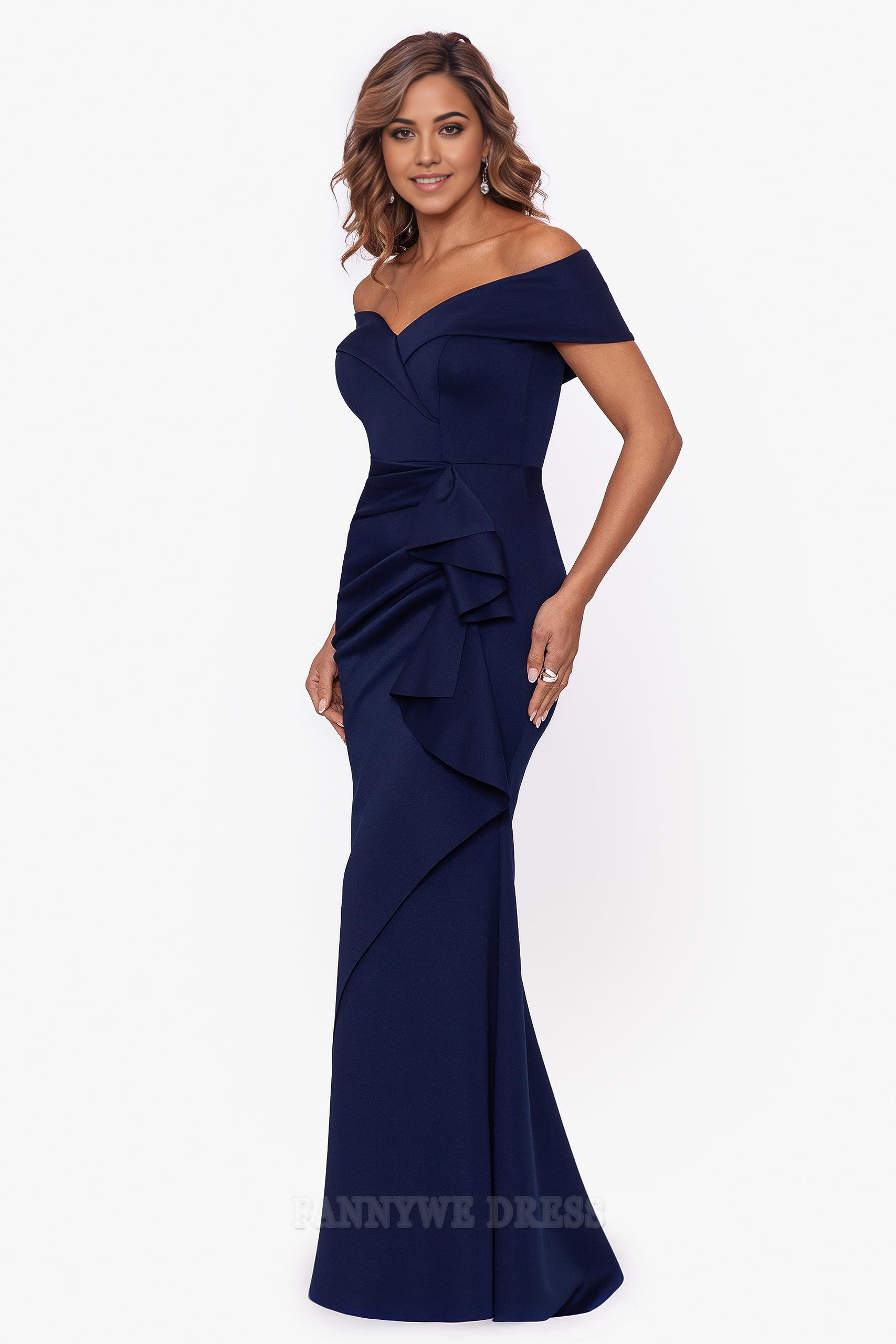 Vestido formal con escote corazón, hombros descubiertos, volantes laterales, dama de honor, vestido de noche, vestido de fiesta